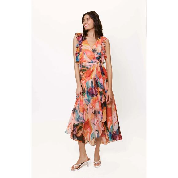 Hutch Beck Maxi Wrap Dress in Multi Swirl Chiffon Women’s Size L NWT - Picture 1 of 14